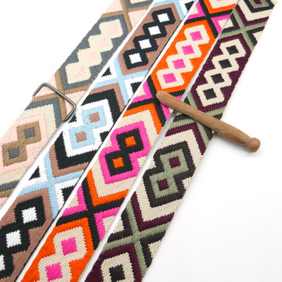 Ethno‑Design Gurtband 38 mm mit Rautenmuster in verschiedenen Farbvarianten