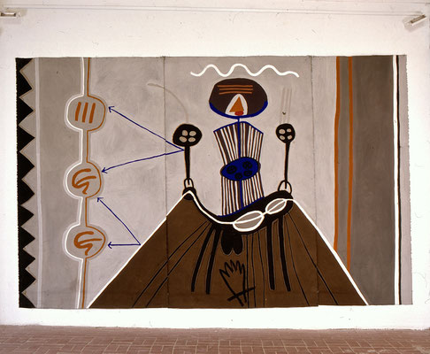 I Ging, Selbst mit Dämonen, 1995, Asche, Russ, Kalk, Pigment auf Leinen, 420 x 300 cm