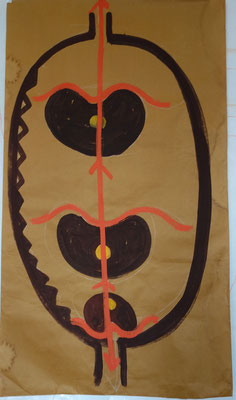 Weibliches Barmherzigsein, 2023, Acryl, Klebeband auf Packpapier, 80 x 140cm