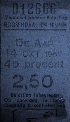 Toegangskaartje van 14 oktober 1967 voor het optreden van Peter & The Blizzards uit Den Haag.