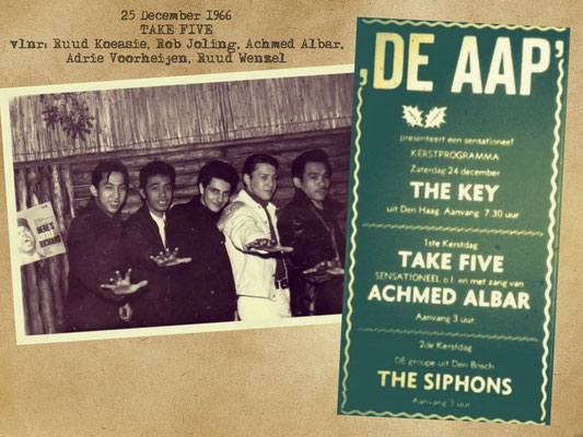 Kerstprogramma "De Aap"  met op 1e Kerstdag 1966 de Roosendaalse Indo band Take Five met hun zanger Achmed Albar.