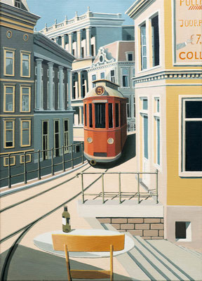 Joop Polder, The red Tram, 50x70 cm. SOLD