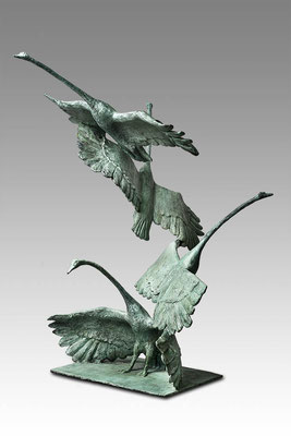 Willemien Fransen Uitvliegende Zwanen / flying Swans 76 x 45 cm Brons / Bronze