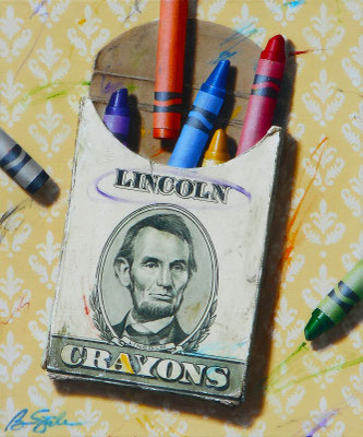 Ben Steele, "The Colors of Money: Lincoln," 2020, oil on canvas, 24 x 20 inches, $3,600