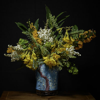 T.M. Glass, "Yellow, White and Orange Bouquet in an Asian Vessel," archival pigment print on hand-made Italian rag paper, available in 30 x 30 inches, 42 x 42", 52 x 52", and 58 x 58", contact for price 