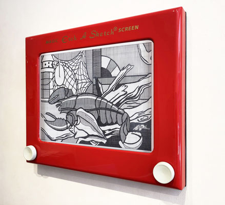 Ben Steele, "Sketch of the Day (after Lichtenstein's "Still Life with Lobster")," 2021, oil on panel with mixed media, 24 x 29 x 4 inches, SOLD