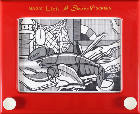 Ben Steele, "Sketch of the Day (after Lichtenstein's "Still Life with Lobster")," 2021, oil on panel with mixed media, 24 x 29 x 4 inches, SOLD