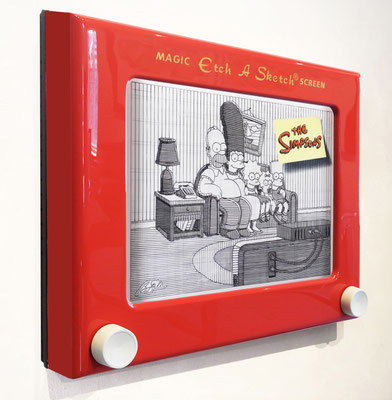 Ben Steele, "Sketching the Simpsons," 2021, oil on panel with mixed media, 24 x 29 x 4 inches - SOLD