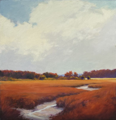 Margaret Gerding, "Marsh in Reds," 2021, oil on canvas, 40 x 40 inches, $7,500