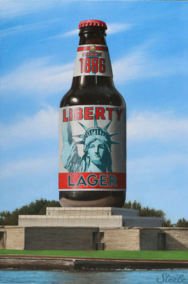 Ben Steele, "Liberty Lager," 2021, oil on canvas, 30 x 20 inches, $4,500