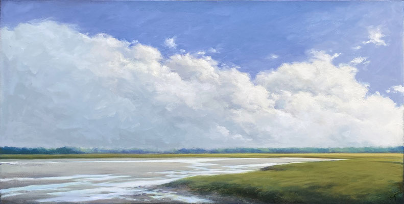 Margaret Gerding, "Clam Flats" 2022, oil on canvas, 24 x 48 inches, $7,000
