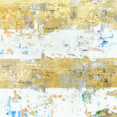 Takefumi Hori, "Gold and Color 70," 2020, acrylic, gold leaf and metal leaf on canvas, 24 x 24 inches, $4,000