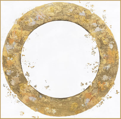 Takefumi Hori, "Circle No. 166," 2021, acrylic, gold leaf, white-gold leaf, and metal leaf on canvas, 24 x 24 inches - SOLD
