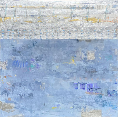 Takefumi Hori, "Silver and Color No. 83," 2022, acrylic, gold leaf, white-gold leaf, and metal leaf on canvas, 36 x 36 inches, $7,000