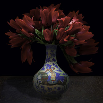 T.M. Glass, "Tulips in a Persian Vessel," archival pigment print on hand-made Italian rag paper, available in 30 x 30 inches, 42 x 42", 52 x 52", and 58 x 58", contact for price