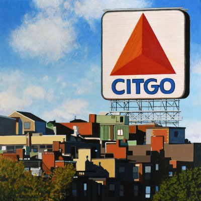 Andrew Woodward, "Citgo Morning Color," 2021, acrylic on panel, 12 x 12 inches, $2,400