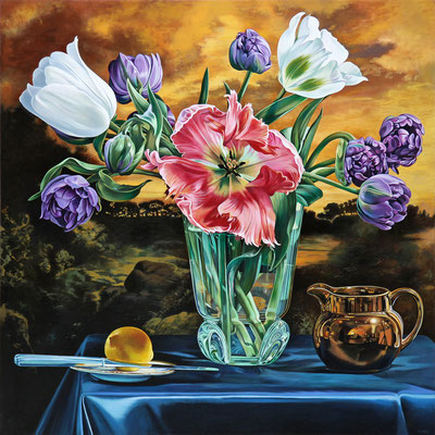 Sherrie Wolf, "Tulips at Sunset (F. Church)" 2020, oil on linen, 40 x 40 inches, $11,400