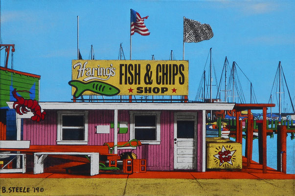 Ben Steele, "Haring's Fish & Chips," 2019, oil on canvas, 20 x 30 inches - SOLD