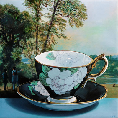 Sherrie Wolf, "Gardenia Teacup," 2019, oil on linen, 16 x 16 inches, $3,400