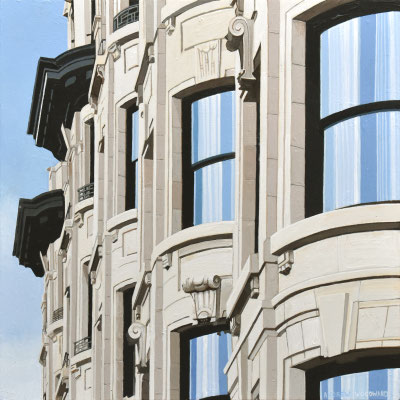 Andrew Woodward, "Boston Facades" 2021, acrylic on panel, 12 x 12 inches - SOLD