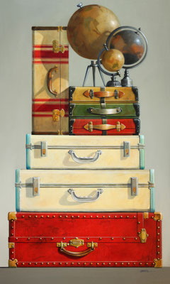 Wendy Chidester, "Globes & Cases," 2021, oil on canvas, 60 x 36 inches, $14,000