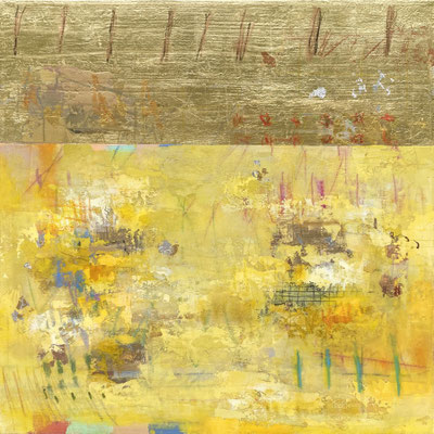 Takefumi Hori, "Gold and Color 93," 2021, acrylic, gold leaf, white-gold leaf, and metal leaf on canvas, 24 x 24 inches, $4,000