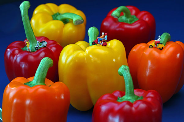 Christopher Boffoli, "Pepper Vespas," acrylic-dibond mounted photograph, 32 x 48 inches, (also available: 12 x 18, 24 x 36, 48 x 72)