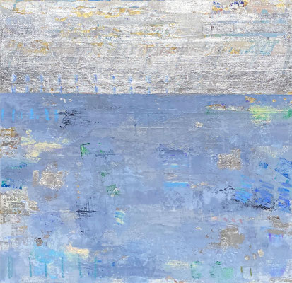 Takefumi Hori, "Silver and Color No. 81," 2022, acrylic, gold leaf, white-gold leaf, and metal leaf on canvas, 36 x 36 inches, $7,000