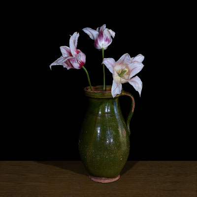 T.M. Glass, "Tulips in an Egyptian Mug," archival pigment print on hand-made Italian rag paper, available in 30 x 30 inches, 42 x 42", 52 x 52", and 58 x 58", contact for price 