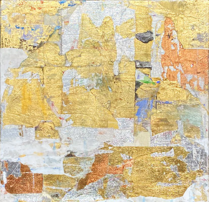 Takefumi Hori, "Untitled 30," 2022, acrylic, gold leaf and metal leaf on canvas, 12 x 12" - SOLD