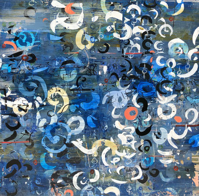 Laura Wait, "Mare Undarum (Sea of Waves)," 2019, acrylic on Baltic Birch, 40 x 40 inches, $6,200