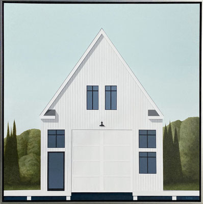 F.Lipari, "Boat Haus," 2021, acrylic and watercolor pencil on canvas, 40 x 40 inches - SOLD