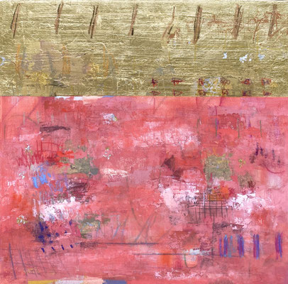 Takefumi Hori, "Gold and Color 94," 2021, acrylic, gold leaf, white-gold leaf, and metal leaf on canvas, 24 x 24 inches - SOLD