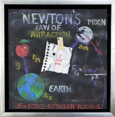 Otto Duecker, "Newton's Law - Earth & Moon," 2021, oil on panel, 12 x 12 inches - contact for price