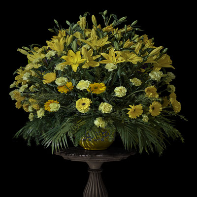 T.M. Glass, "Jaipur Wedding Bouquet with Lilies Marigolds and Carnations," archival pigment print on hand-made Italian rag paper, available in 30 x 30 inches, 42 x 42", 52 x 52", and 58 x 58", contact for price 