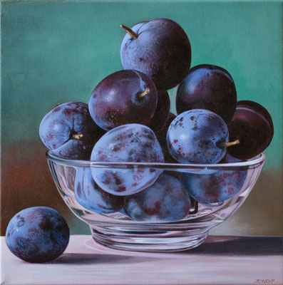 Sherrie Wolf, "Plums," 2019, oil on linen, 10 x 10 inches, SOLD