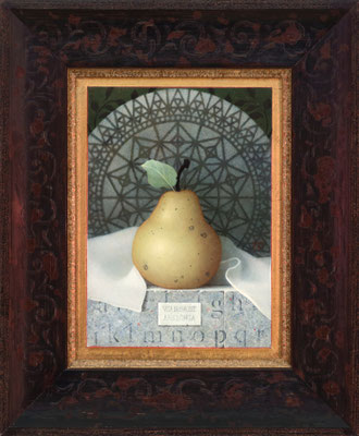 Koo Schadler, "Pear, Ars Longa," 2016, egg tempera on true gesso panel, 7.5 x 5.5 inches - SOLD