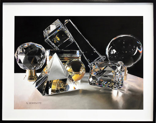 Sheldon Berkowitz, "Crystal, Brass and Refracted Light," pastel over watercolor on paper, 28 x 39 inches, (framed size: 38 x 49 inches), $15,000