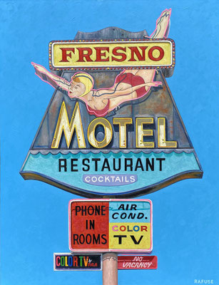 Will Rafuse, "Fresno Motel," 2021, oil on canvas, 48 x 36 inches - SOLD