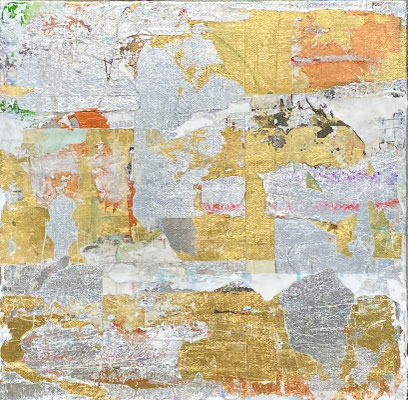 Takefumi Hori, "Untitled 31," 2022, acrylic, gold leaf and metal leaf on canvas, 12 x 12" - SOLD