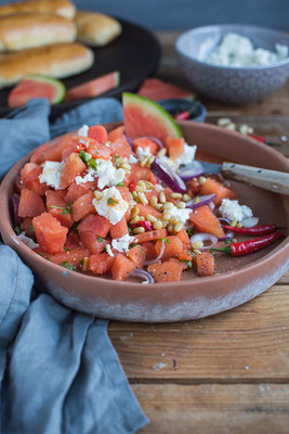 Wassermelonen - Feta -Salat; Rezept & Foto: Knusperstübchen