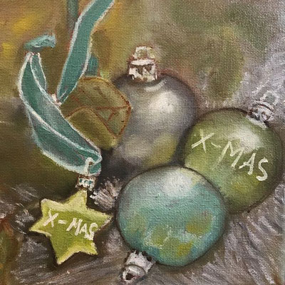 X-MAS (Christbaumkugeln), 2022, Öl auf Leinwand, 20 x 20 cm