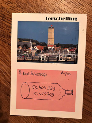 Das ist die Antwortkarte an Michel und Lola - von Zandvoort aus ging die Flaschenpost bis nach Terschelling 