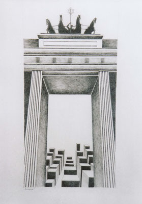 Brandenburger Torheiten: Blockade, Zeichnung, 70 x 50 cm, 2004. (377)