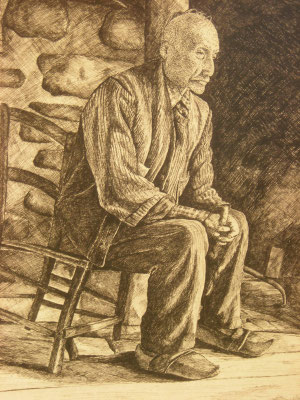 VEILLEE ENCRE DE CHINE AQUARELLEE 65 X 40