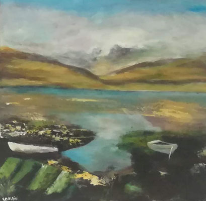 AU BORD DU LAC . ACRYLIQUE