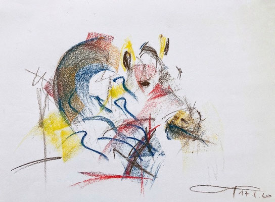 "Buntes Zebra", Pastellkreide auf Papier, 42 x 59,4, signiert rechts unten, 2020. 