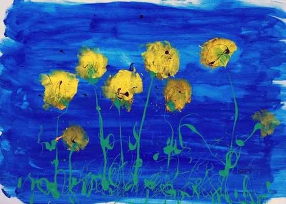 Blumenwiese, Gouache auf Papier, 50x70 cm, 2011. 