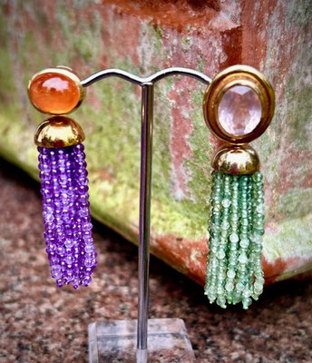 Riga mit Mandaringranat Sterl. verg.€670,00, Quaste Amethyst Sterl. verg. €720,00 Oldenburg mit Rosenquarz, Sterl. verg.€ 600,00, Quaste Grünacht Sterl. verg. € 550,00  