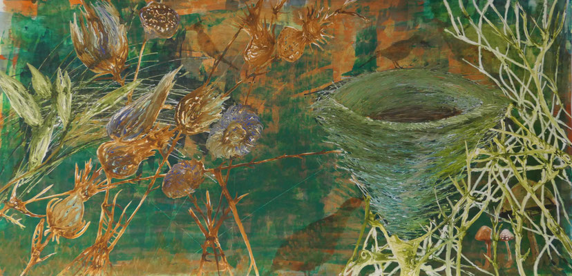 Nest, 150 x 75 cm, Mixed Media auf Papier